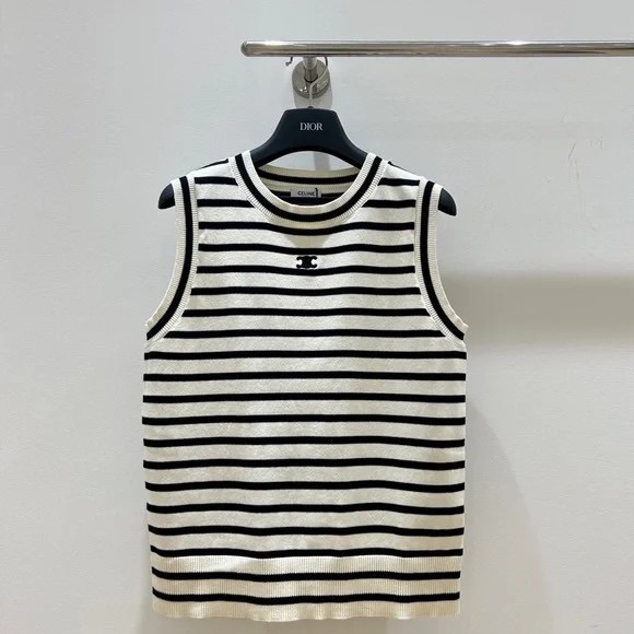 Celine Black and White Striped Sleeveless Top - Picture 1 of 8